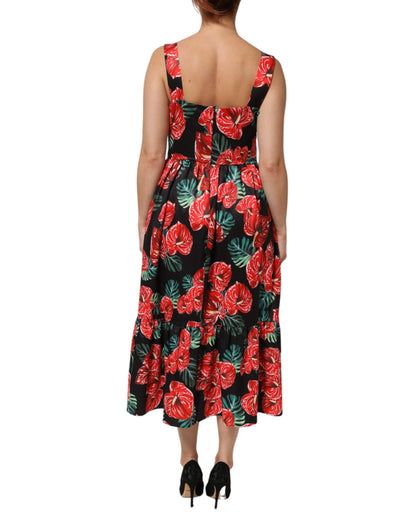 Dolce &amp; Gabbana Multicolor Floral Cotton Poplin Midi-jurk