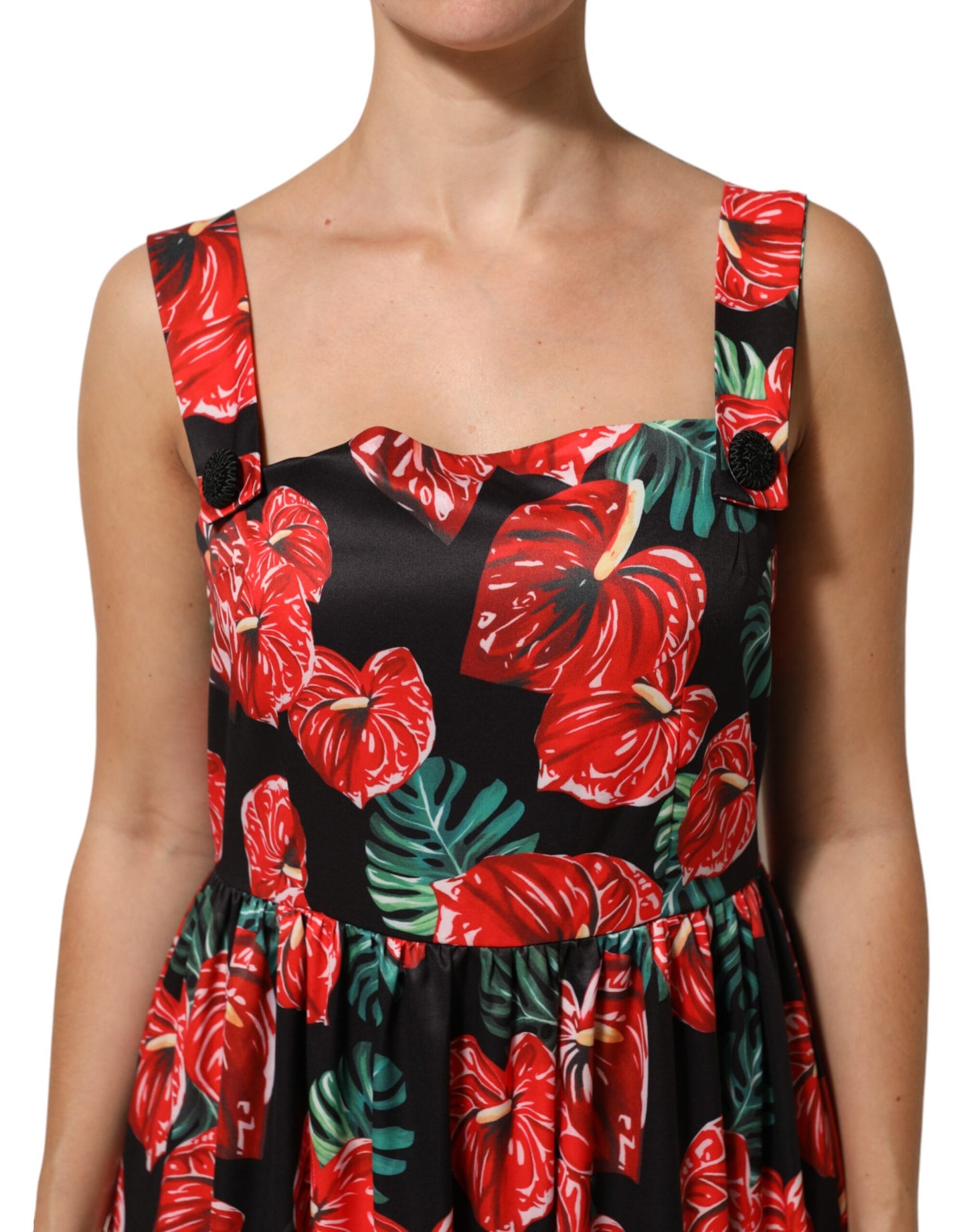 Dolce &amp; Gabbana Multicolor Floral Cotton Poplin Midi-jurk