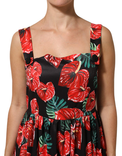Dolce &amp; Gabbana Multicolor Floral Cotton Poplin Midi-jurk