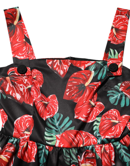 Dolce &amp; Gabbana Multicolor Floral Cotton Poplin Midi-jurk