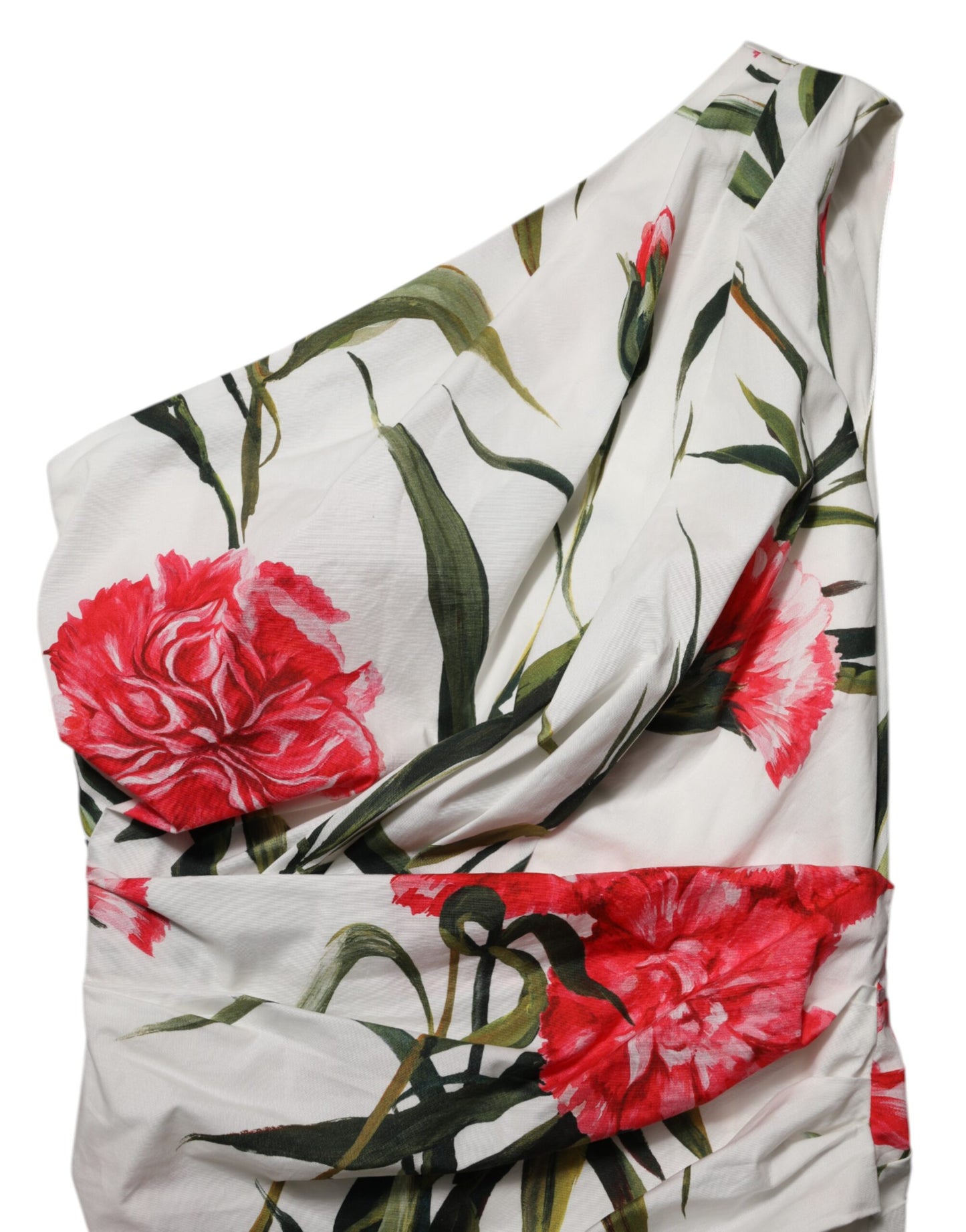 Dolce &amp; Gabbana Witte Bloemen Een Schouder Schede Jurk