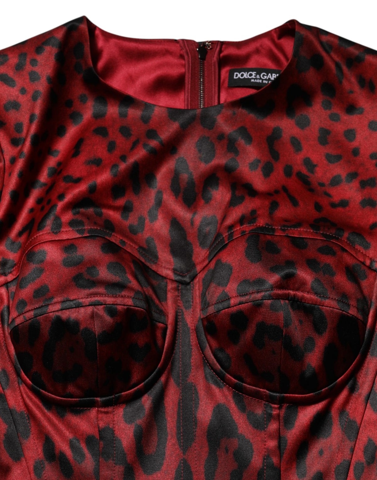 Robe Longue à Manches Longues Léopard Rouge Dolce & Gabbana