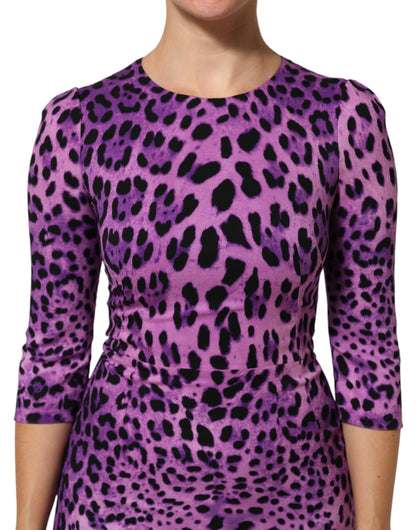 Dolce &amp; Gabbana Violet Leopard Sheath Bodycon Mini-jurk