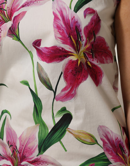 Dolce &amp; Gabbana witte katoenen mini-jurk met bloemenprint zonder mouwen