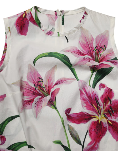 Dolce &amp; Gabbana witte katoenen mini-jurk met bloemenprint zonder mouwen