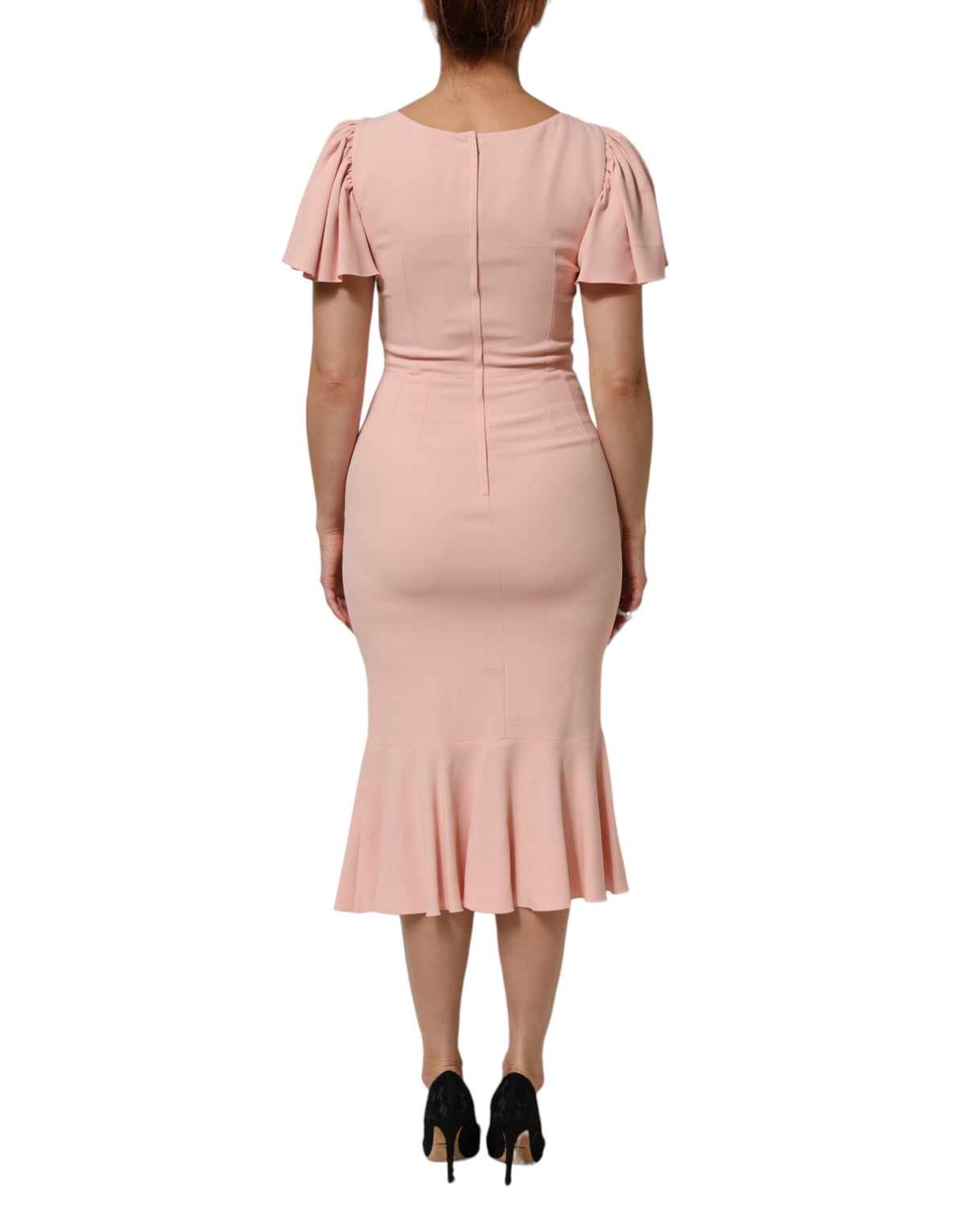 Robe Midi Ajustée Évasée en Viscose Rose Dolce & Gabbana