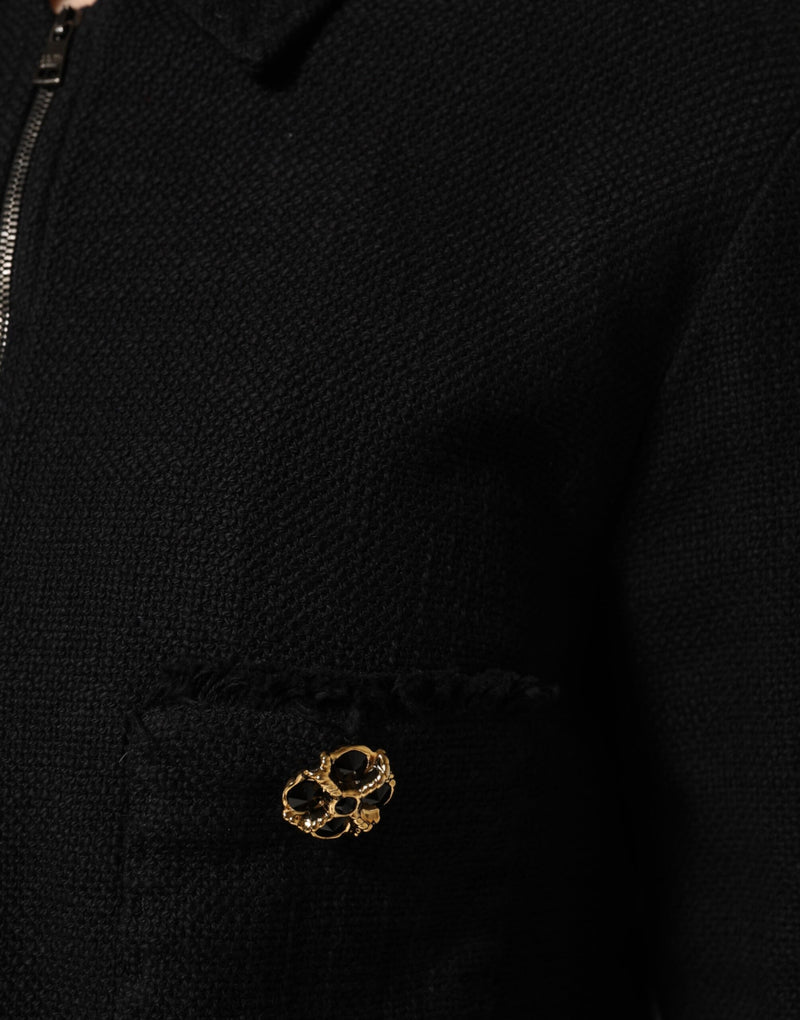 Dolce & Gabbana Black Cotton Full Zip Cropped Coat Jacket