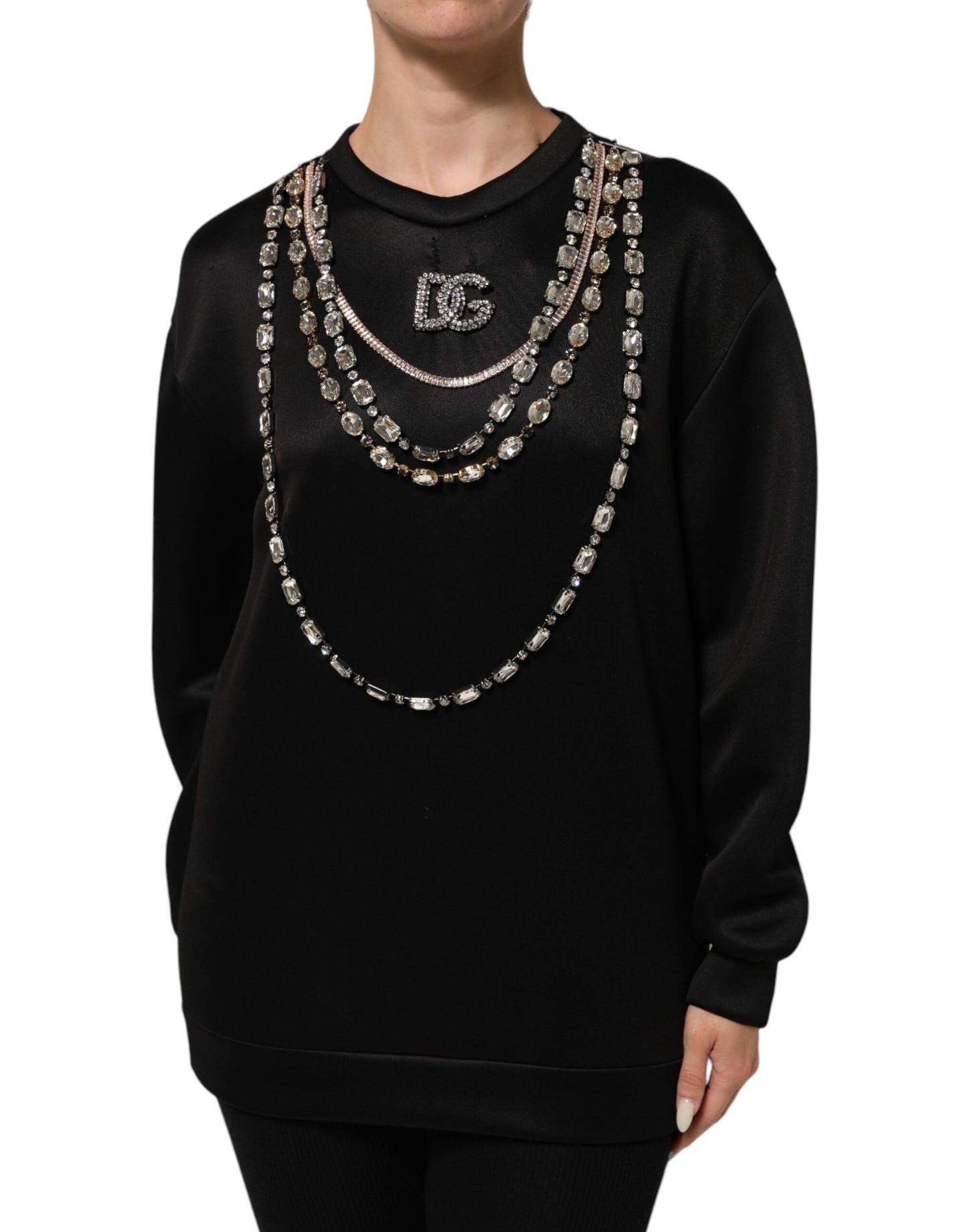 Dolce &amp; Gabbana Zwarte Kristal DG Ketting Sweatshirt Trui