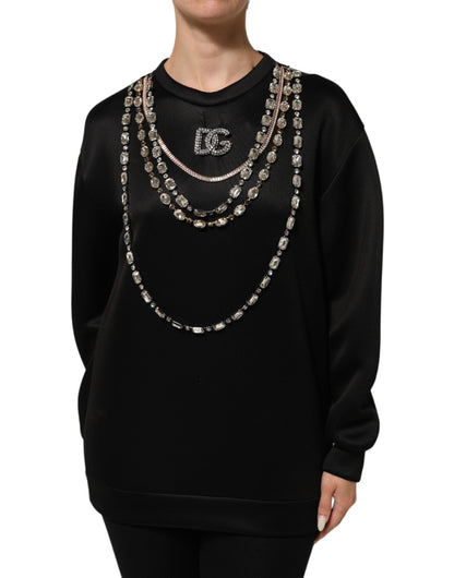 Dolce &amp; Gabbana Zwarte Ketting Kristal DG Logo Sweatshirt Trui
