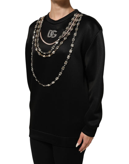 Dolce &amp; Gabbana Zwarte Ketting Kristal DG Logo Sweatshirt Trui