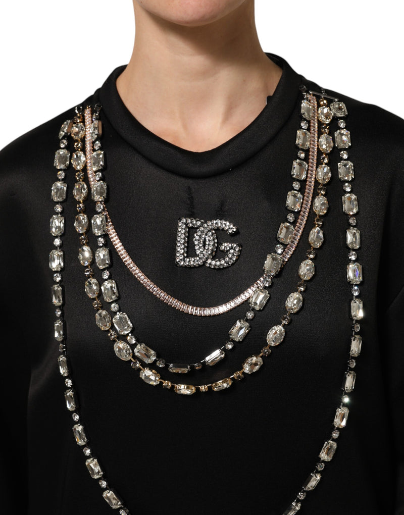 Dolce & Gabbana Black Crystal DG Necklace Sweatshirt