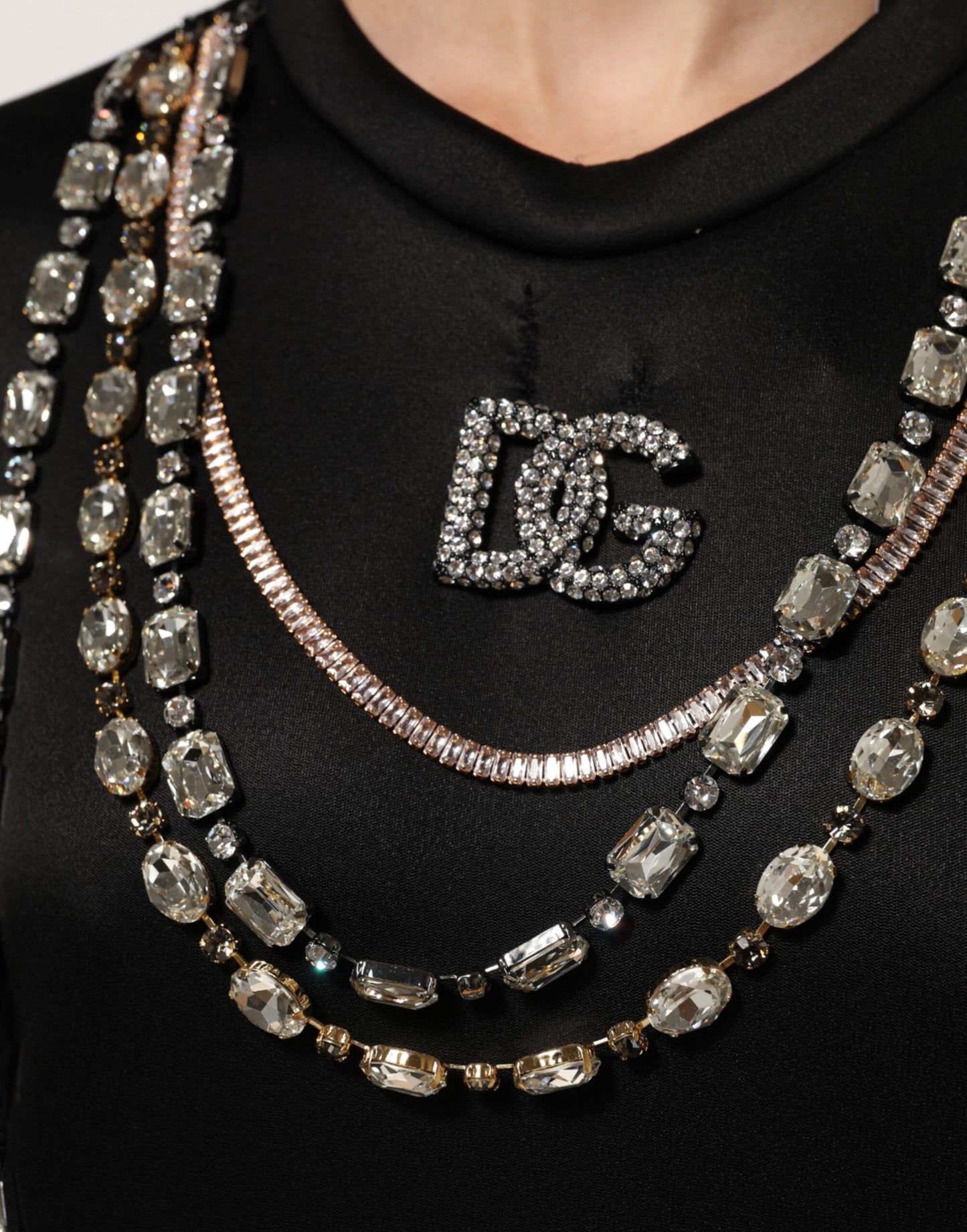 Dolce &amp; Gabbana Zwarte Ketting Kristal DG Logo Sweatshirt Trui