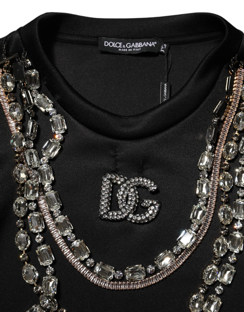Dolce & Gabbana Black Necklace Crystal DG Logo Sweatshirt