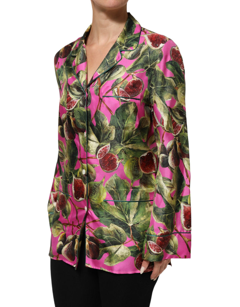Dolce & Gabbana Chemisier en Soie Imprimé Figue Rose Foncé