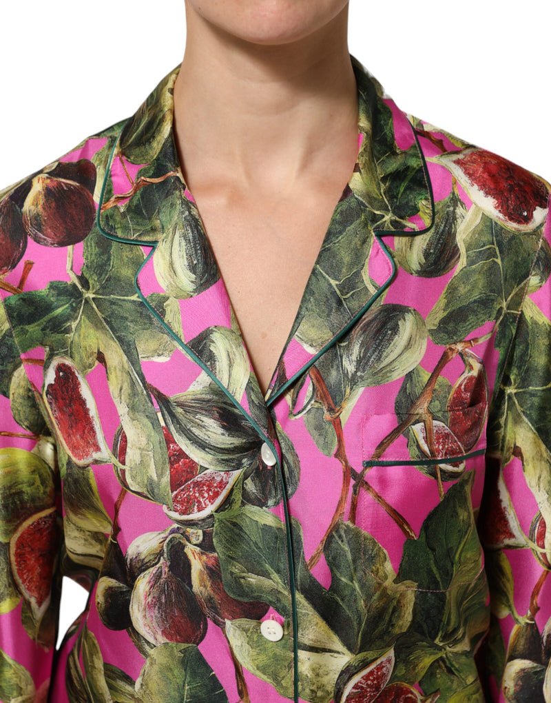 Dolce & Gabbana Chemisier en Soie Imprimé Figue Rose Foncé