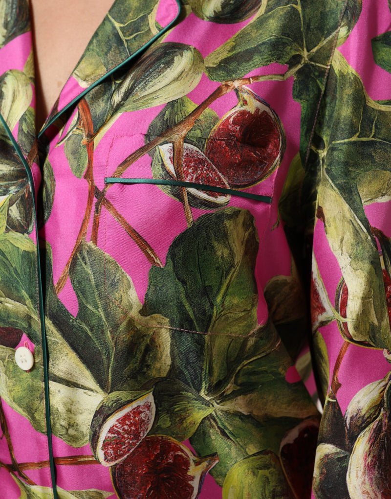 Dolce & Gabbana Chemisier en Soie Imprimé Figue Rose Foncé