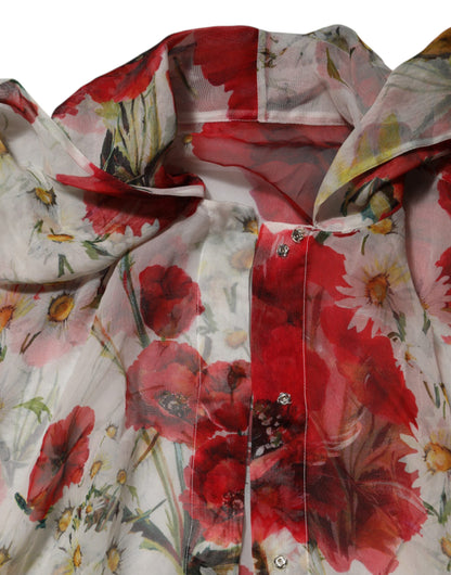 Dolce &amp; Gabbana Witte Blouse met Bloemenprint en Strikhals en Klaproosprint