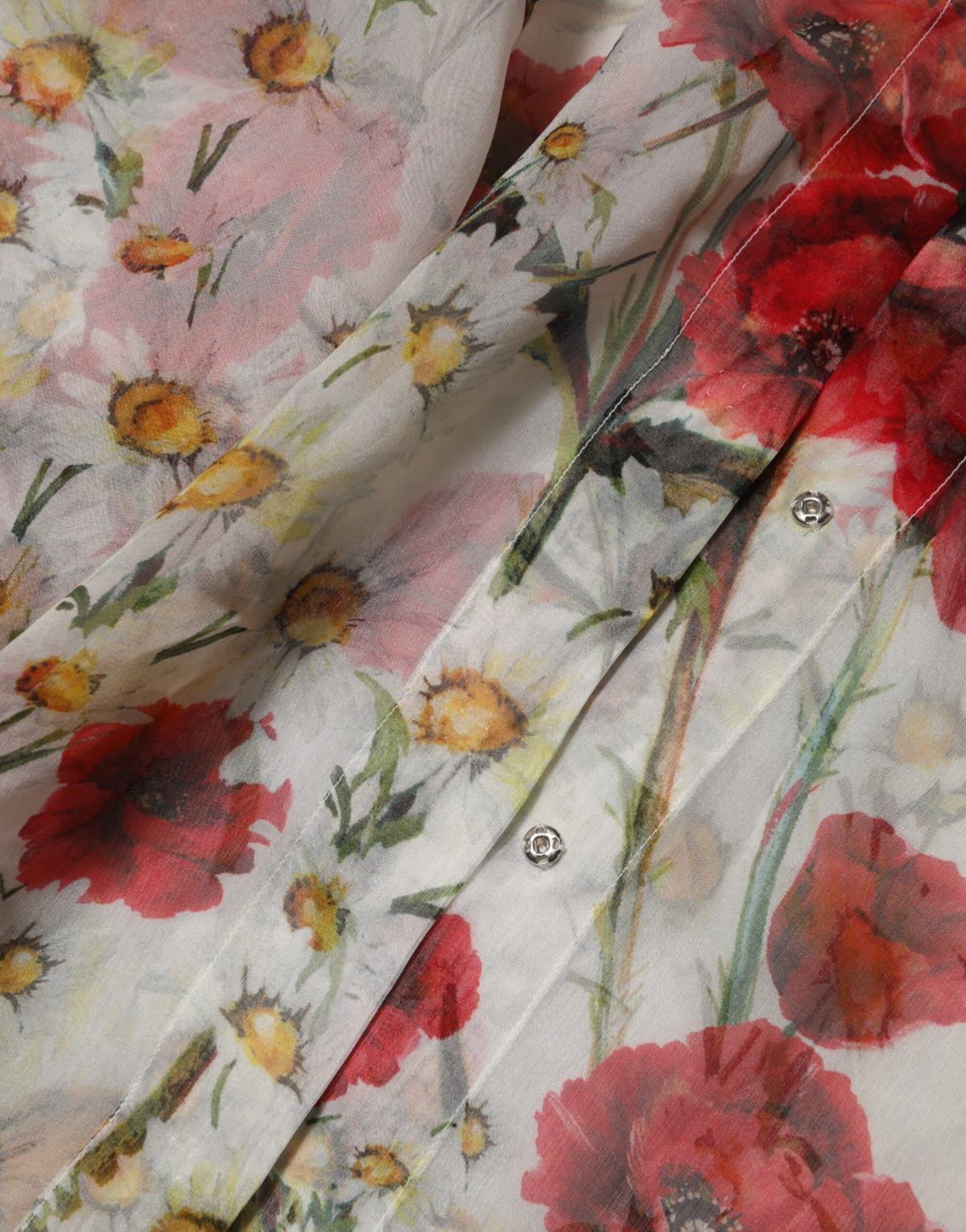 Dolce & Gabbana Blouse à Imprimé Poppy Blanc avec Col Noué
