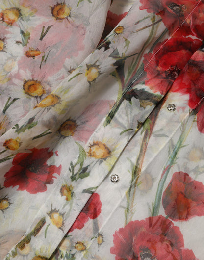 Dolce &amp; Gabbana Witte Blouse met Bloemenprint en Strikhals en Klaproosprint