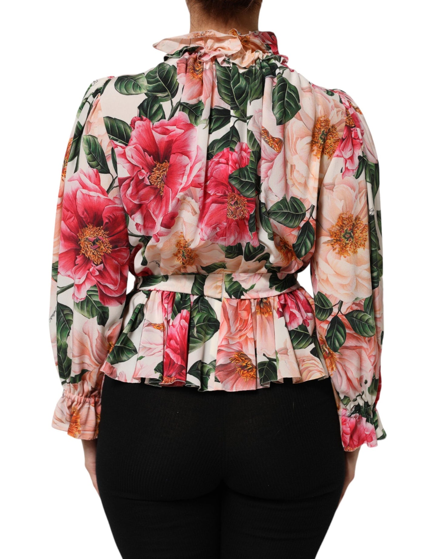 Dolce &amp; Gabbana roze zijden blousetop met bloemenprint en ruches
