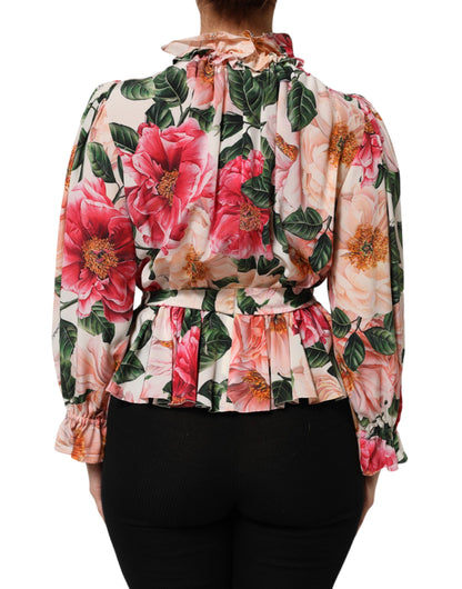 Dolce &amp; Gabbana roze zijden blousetop met bloemenprint en ruches