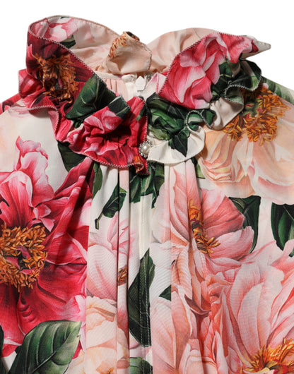 Dolce &amp; Gabbana roze zijden blousetop met bloemenprint en ruches