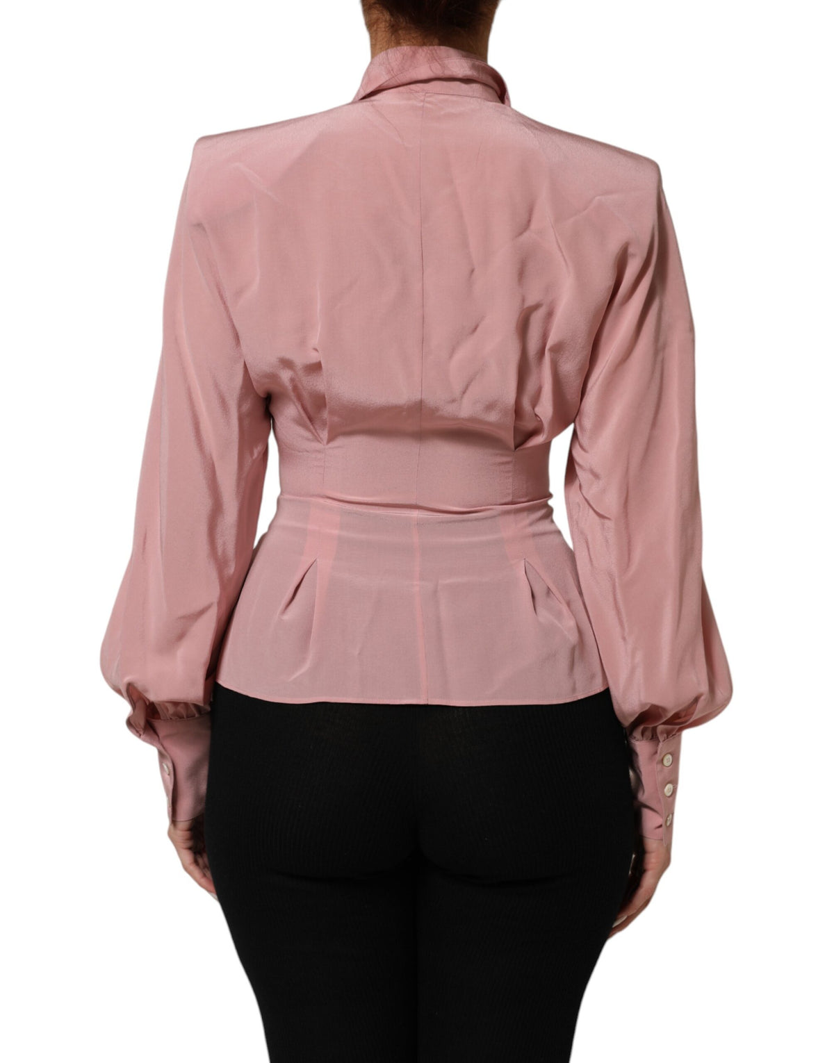 Dolce & Gabbana Blouse en Soie Rose à Col Classique et Manches Longues