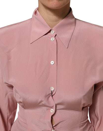 Dolce &amp; Gabbana roze zijden blouse met kraag en lange mouwen