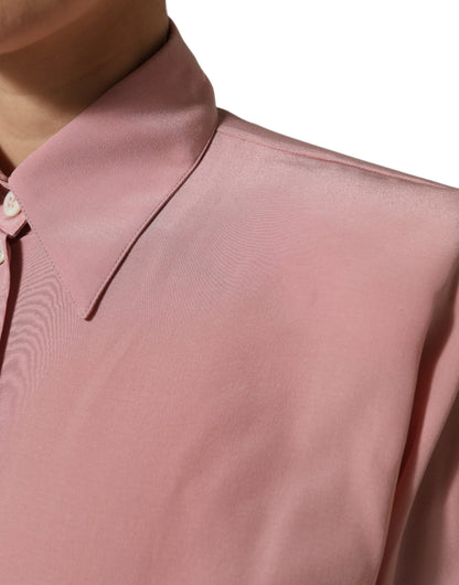 Dolce &amp; Gabbana roze zijden blouse met kraag en lange mouwen