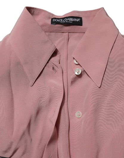 Dolce &amp; Gabbana roze zijden blouse met kraag en lange mouwen