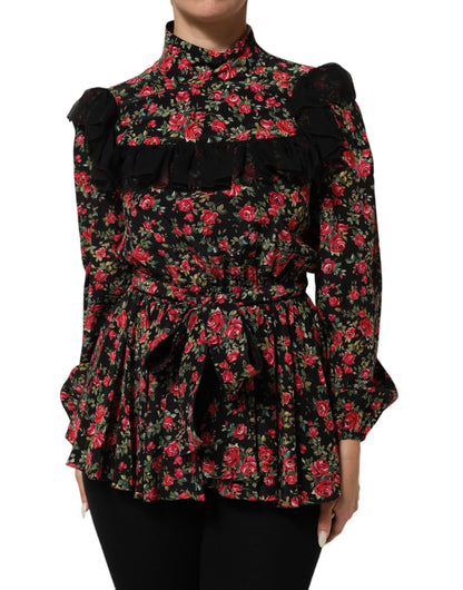 Dolce &amp; Gabbana Zwarte Blouse met Lange Mouwen en Bloemenprint