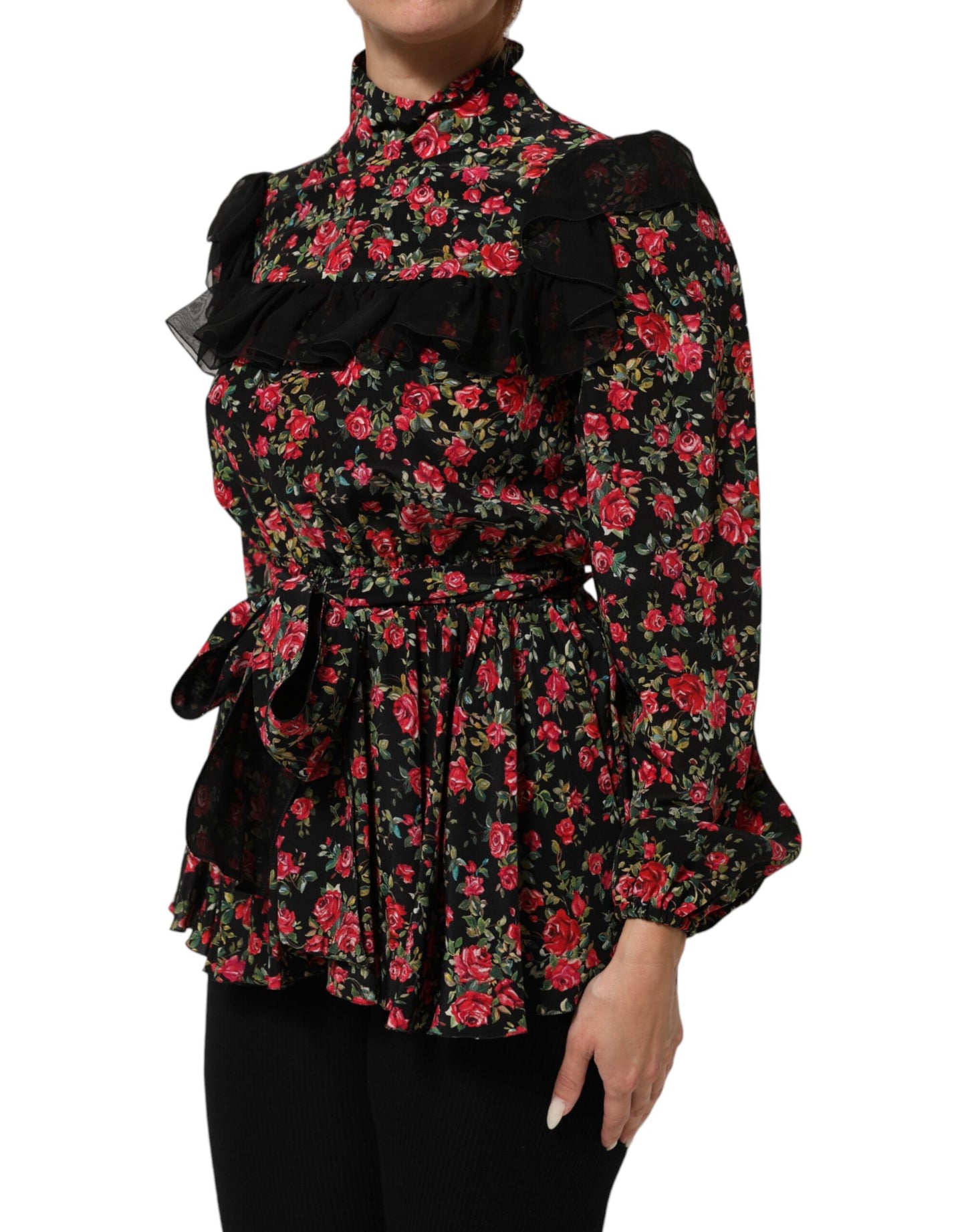 Dolce &amp; Gabbana Zwarte Blouse met Lange Mouwen en Bloemenprint