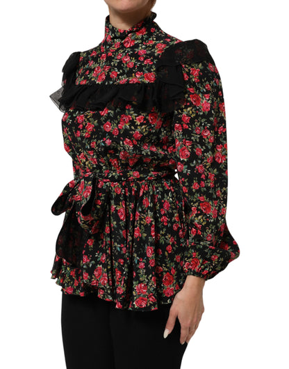 Dolce &amp; Gabbana Zwarte Blouse met Lange Mouwen en Bloemenprint