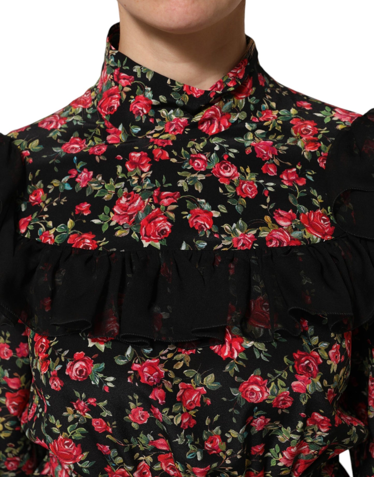 Dolce &amp; Gabbana Zwarte Blouse met Lange Mouwen en Bloemenprint