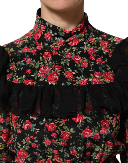 Dolce &amp; Gabbana Zwarte Blouse met Lange Mouwen en Bloemenprint