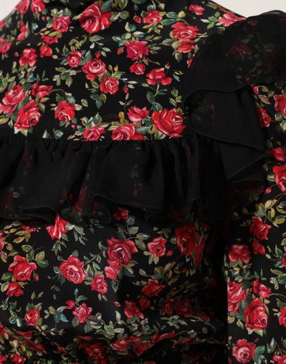 Dolce &amp; Gabbana Zwarte Blouse met Lange Mouwen en Bloemenprint