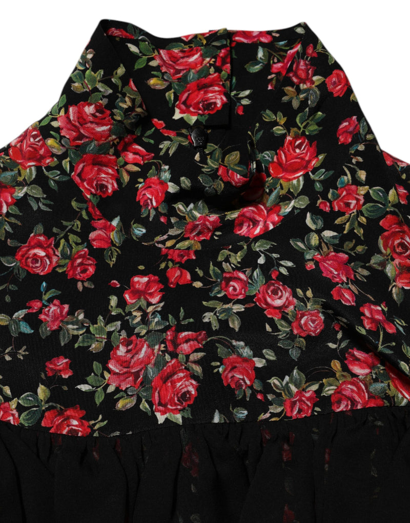 Dolce & Gabbana Black Floral Print Long Sleeve Blouse Top