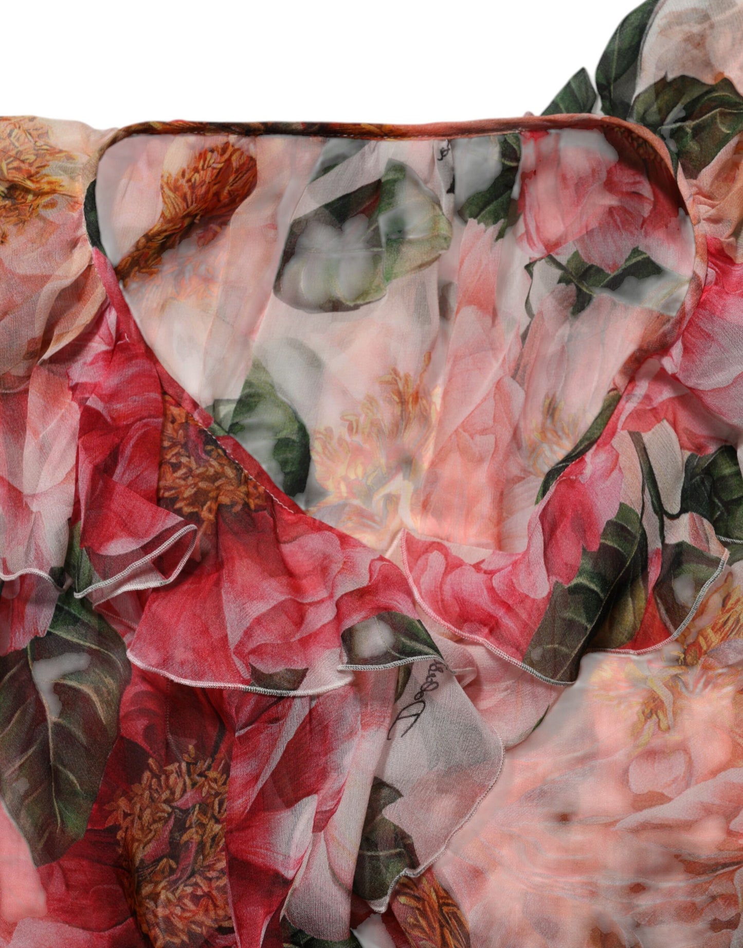 Dolce &amp; Gabbana roze camelia's bedrukte zijden V-hals blouse top