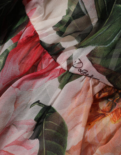 Dolce &amp; Gabbana roze camelia's bedrukte zijden V-hals blouse top