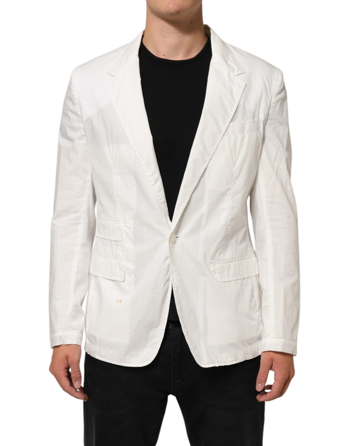 Blazer de costume Dolce &amp; Gabbana blanc en coton à un bouton pour homme