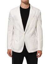 Blazer de costume Dolce &amp; Gabbana blanc en coton à un bouton pour homme