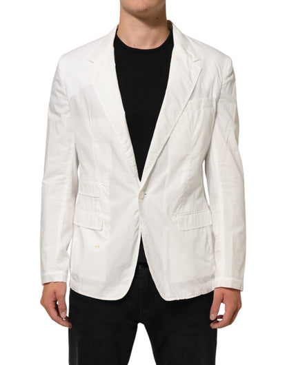 Blazer de costume Dolce &amp; Gabbana blanc en coton à un bouton pour homme