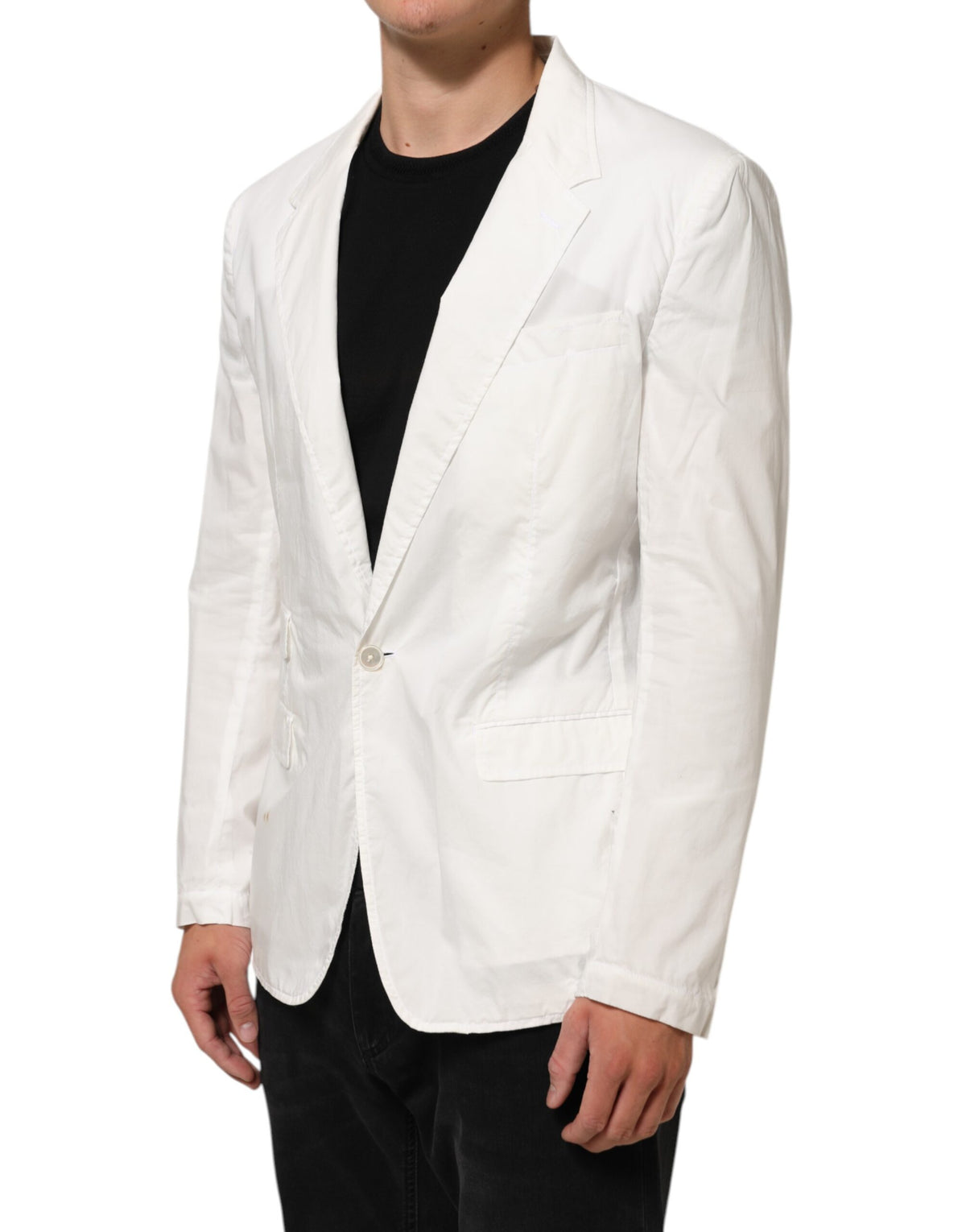 Blazer de costume Dolce &amp; Gabbana blanc en coton à un bouton pour homme