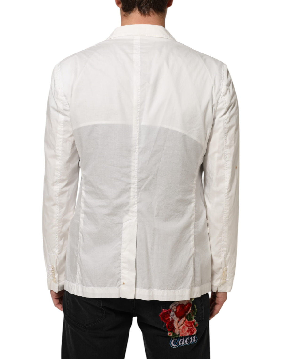 Blazer de costume Dolce &amp; Gabbana blanc en coton à un bouton pour homme