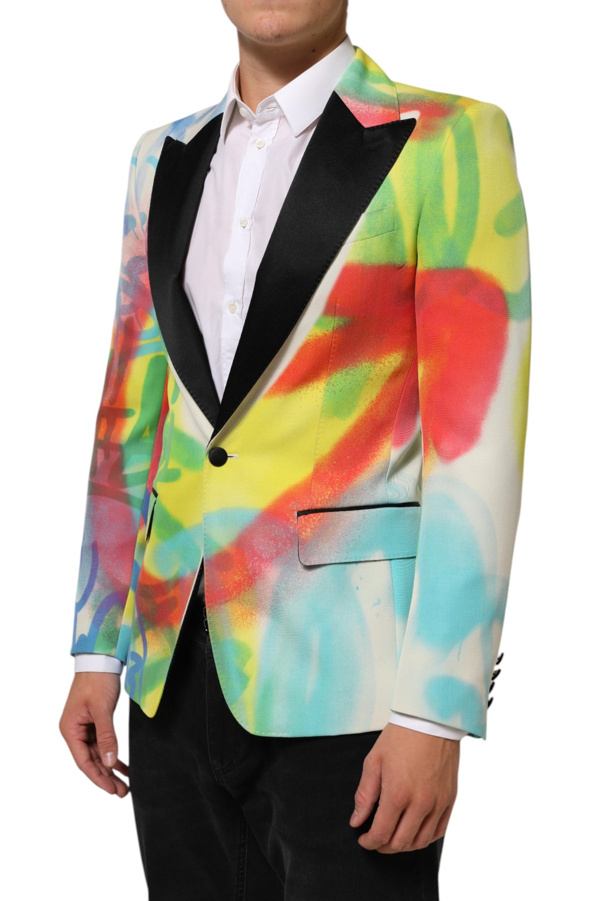 Dolce &amp; Gabbana Blazer de costume multicolore Graffiti SICILIA 1 bouton pour homme
