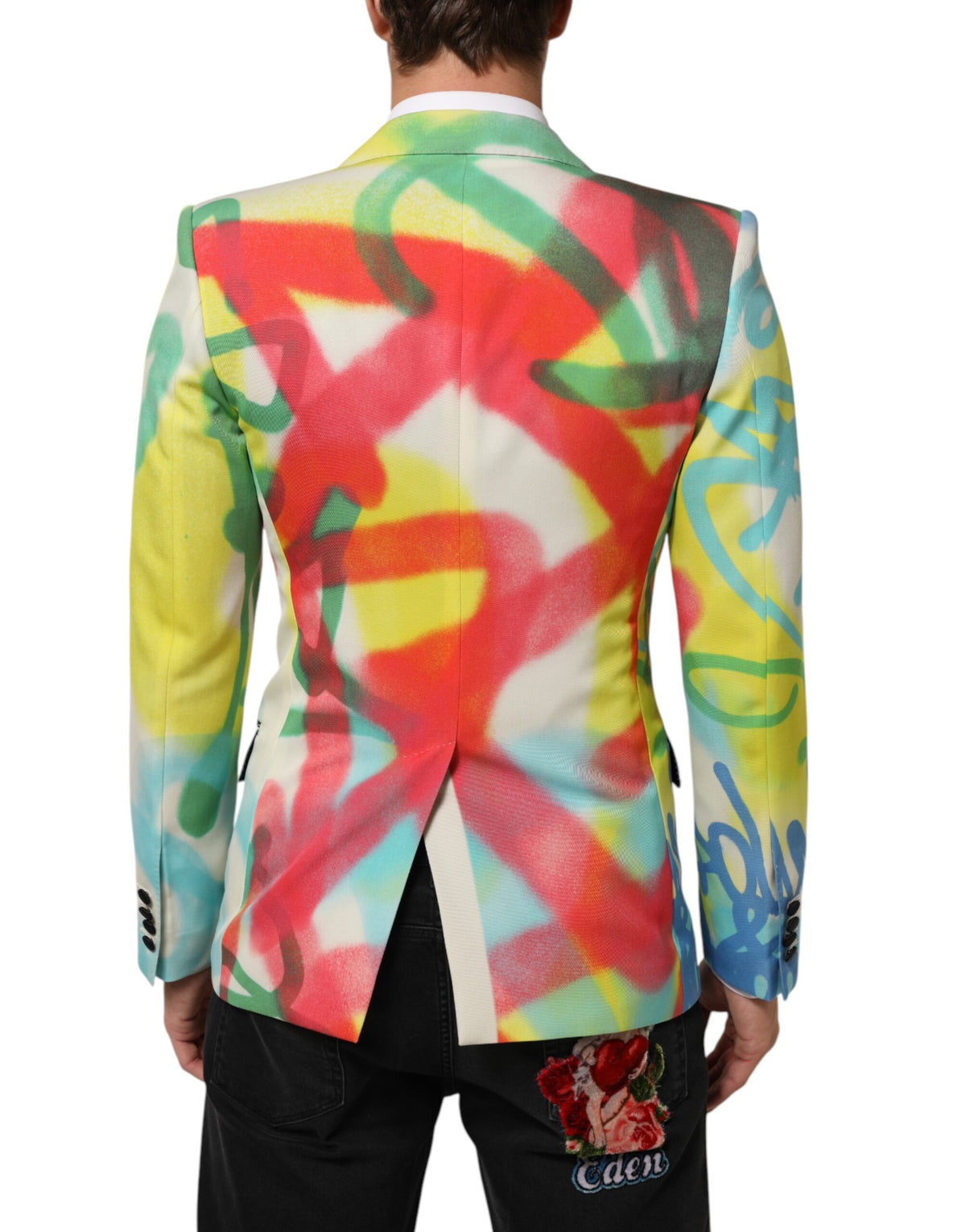 Dolce &amp; Gabbana Blazer de costume multicolore Graffiti SICILIA 1 bouton pour homme