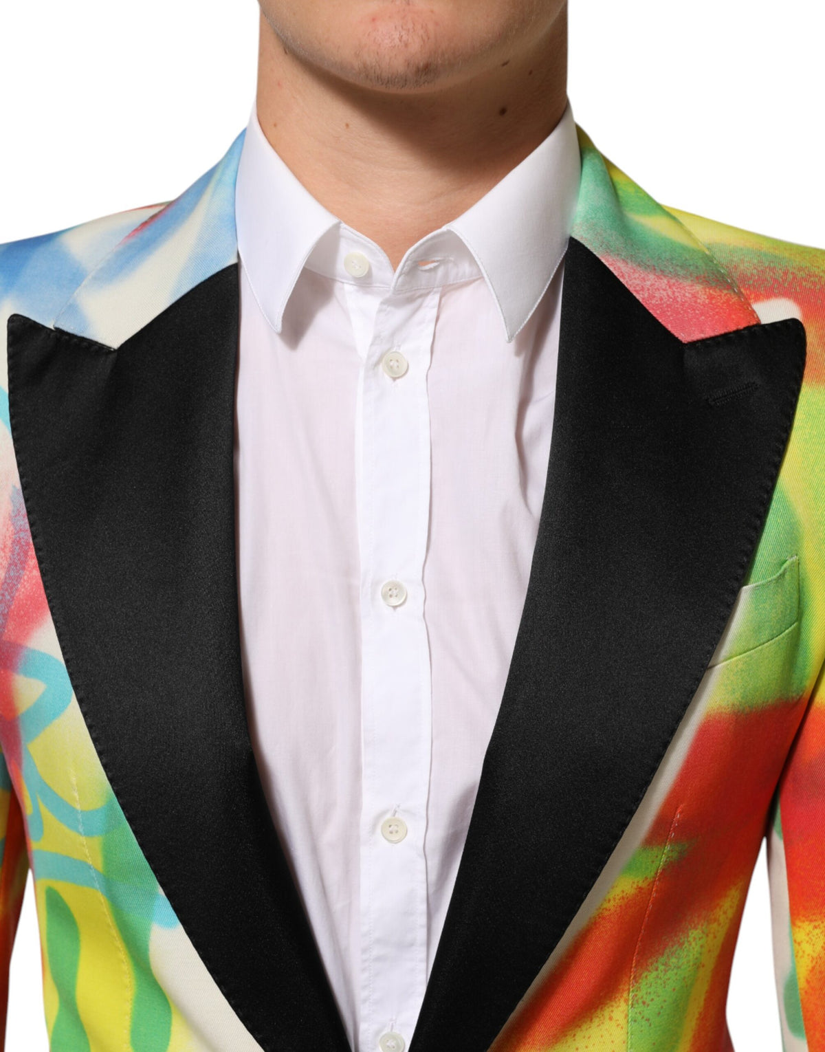 Dolce &amp; Gabbana Blazer de costume multicolore Graffiti SICILIA 1 bouton pour homme