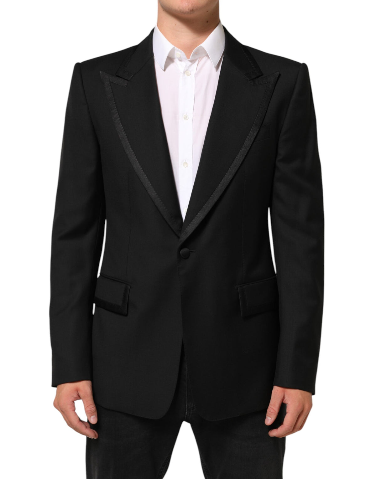 Veste de costume Dolce &amp; Gabbana en laine noire à un bouton pour homme
