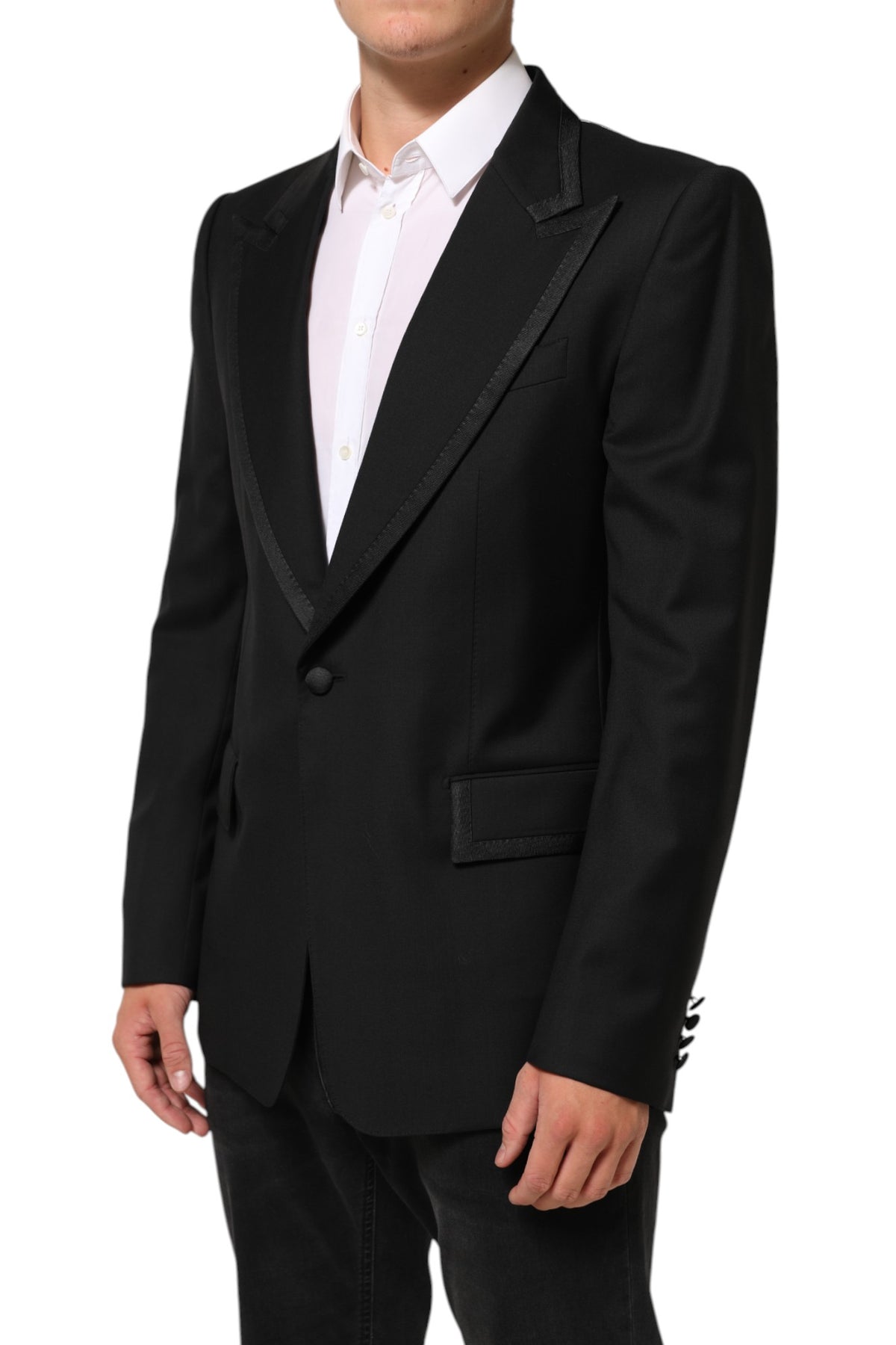 Veste de costume Dolce &amp; Gabbana en laine noire à un bouton pour homme