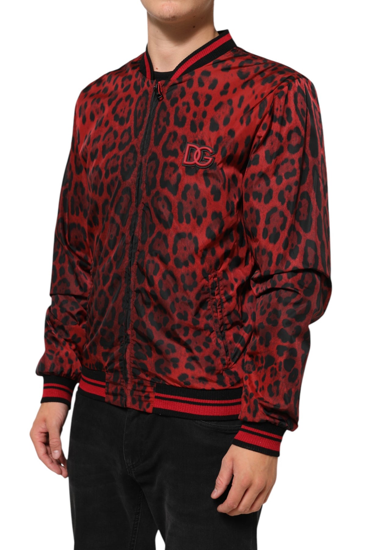 Veste bomber zippée Dolce & Gabbana à imprimé léopard rouge